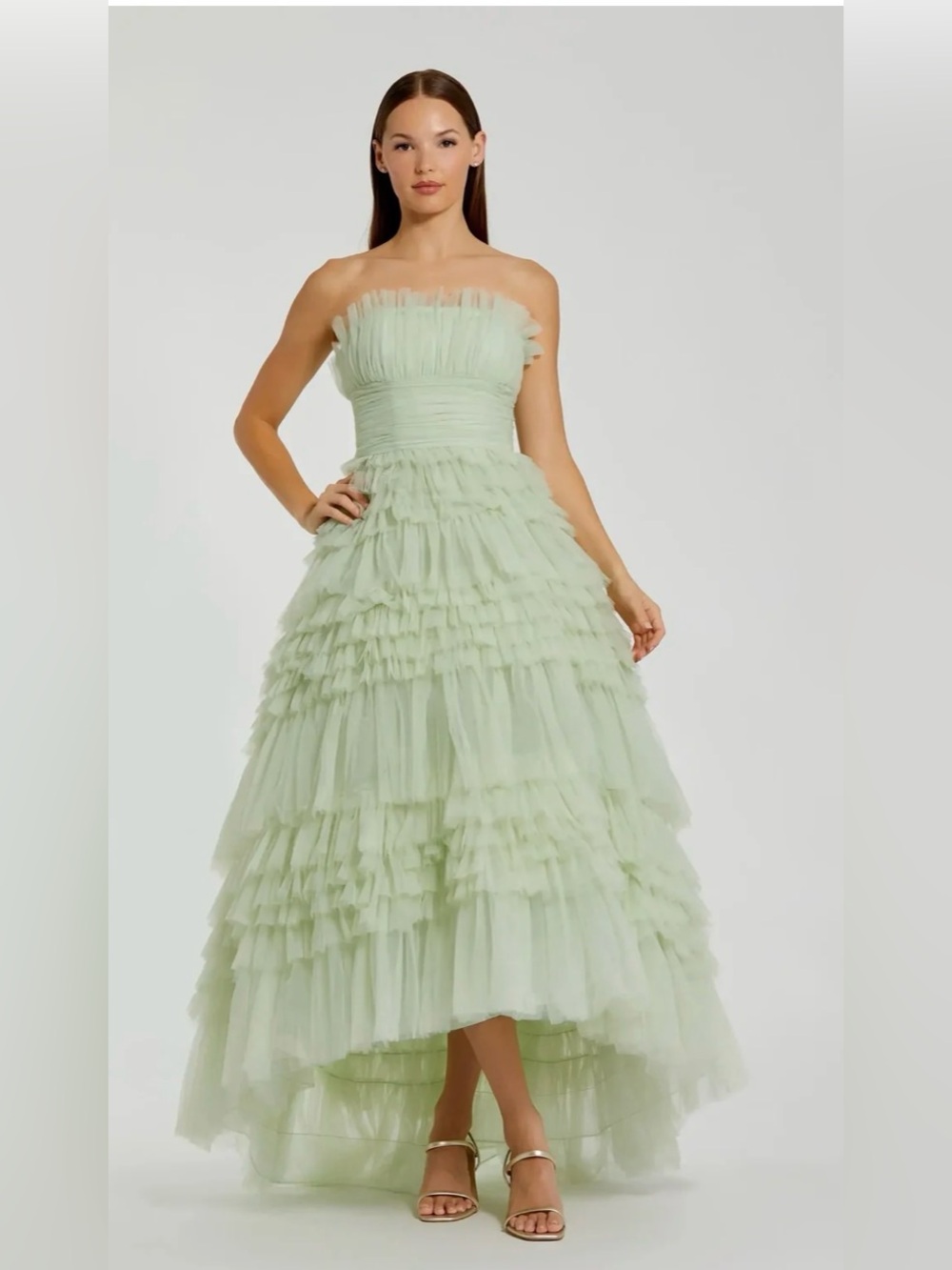 MAC DUGGAL
strapless pleated microruffle gown size 10 NWT